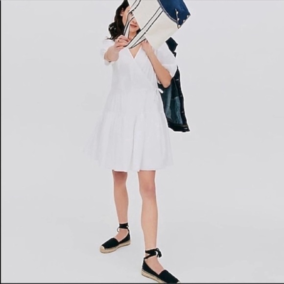 J. Crew white Puff-sleeve cotton poplin wrap dress Medium Tall - Picture 7 of 10